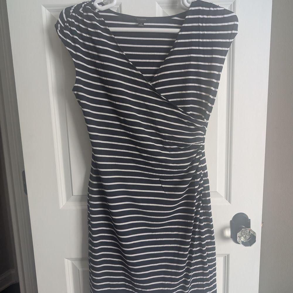 Ann Taylor Asymmetrical Black and White Striped Dress